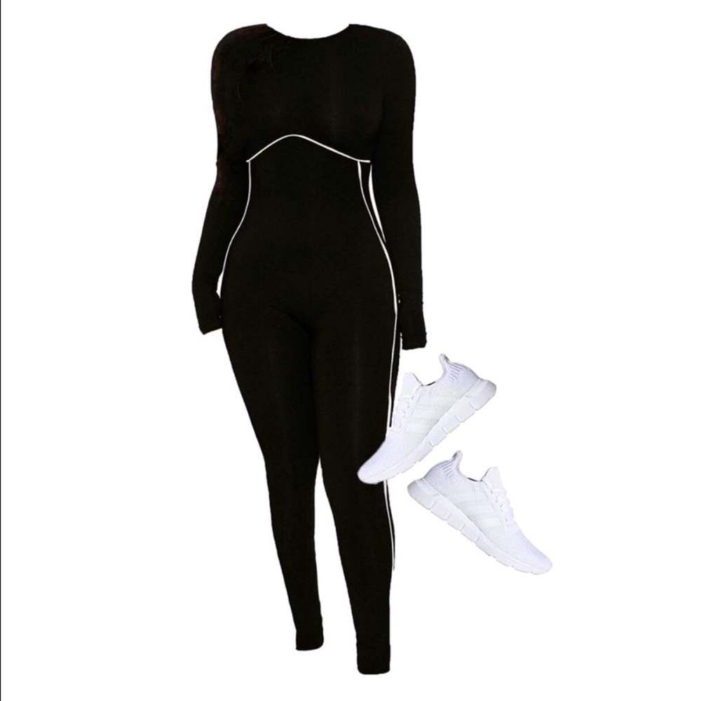 Naked Wardrobe | Black White Pinstripe Full length Jumpsuit